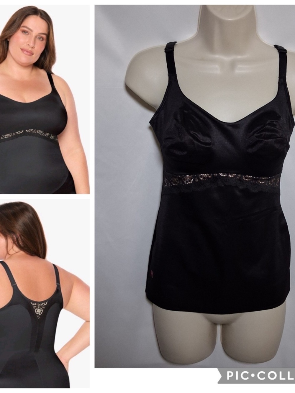Women Ruby Ribbon Style 3024 Black Lace Cami Tank Shapewear Full Support Size 36